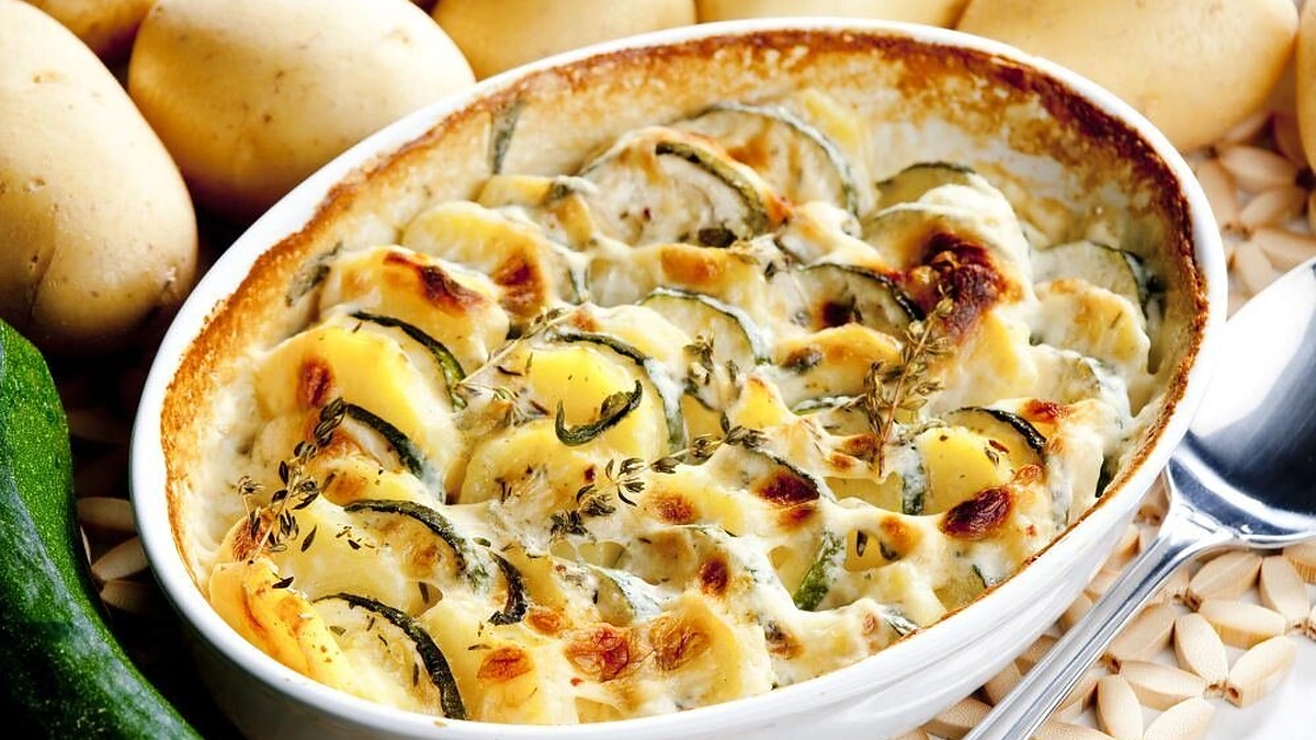 Bulvių ir cukinijų apkepas.