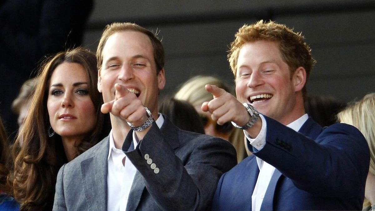 Iš kairės: Kembridžo hercogienė Catherine bei princai Williamas ir Harry