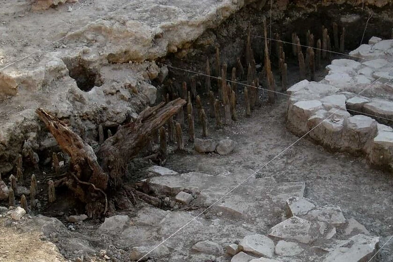 Actekų švento medžio kamieno dalis (kairėje)