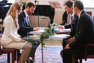 Princo Guillaume'o ir grafaitės Stephanie de Lannoy civilinė tuoktuvių ceremonija / „Scanpix“ nuotr.
