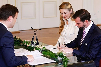 Princo Guillaume'o ir grafaitės Stephanie de Lannoy civilinė tuoktuvių ceremonija / „Scanpix“ nuotr.