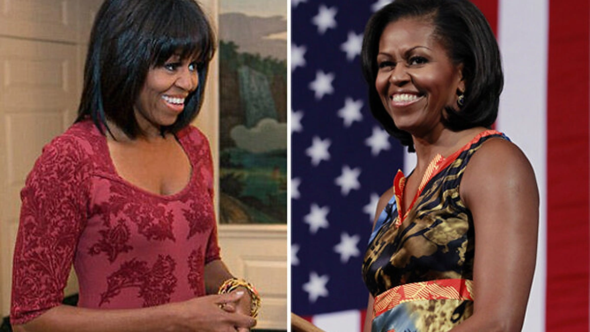 Michelle Obama – su naująja šukuosena (nuotr. kairėje) ir anksčiau