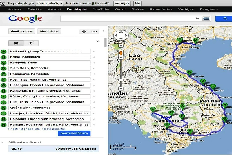 Vytaro Radzevičiaus ir Martyno Starkaus kelionės maršrutas