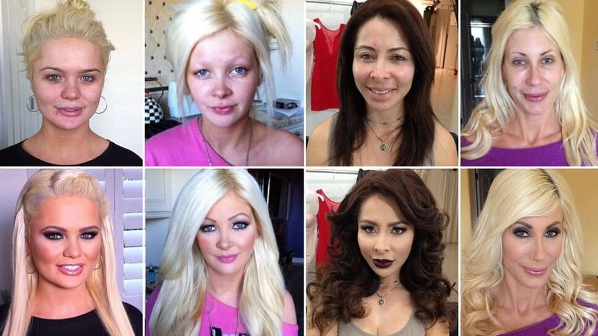 Pornožvaigždės be makiažo ir su makiažu