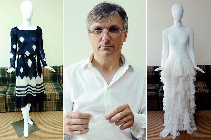 Valentinas Kairys su savo kurtomis suknelėmis