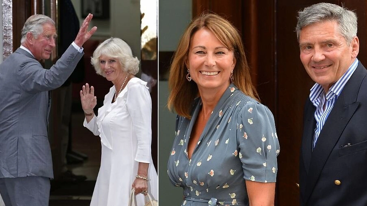 Princas Charlesas su žmona Camilla ir Michaelas Middletonas su žmona Carole