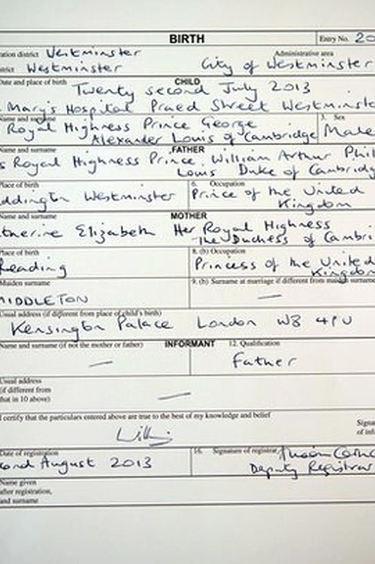 Princo George'o gimimo liudijimas