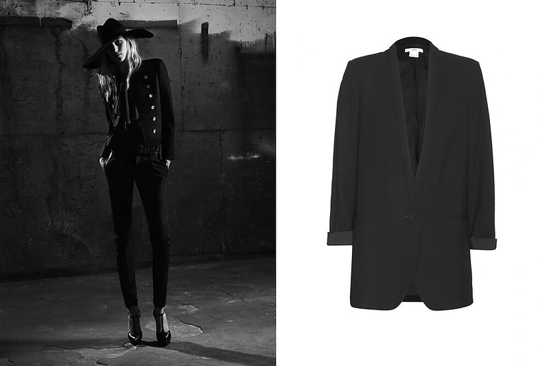 Kairėje: Saint Laurent 2013 m. pavasario / vasaros kolekcijos reklaminė kampanija; dešinėje:Helmut švarkas.