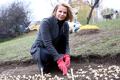 Žinomos moterys Vilniaus Sakurų parke pasodino kovai prieš krūties vėžį skirtą tulpyną