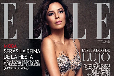 Nuogą Evos Longorios kūną ant žurnalo „Elle“ viršelio dengia vien blizgučiai