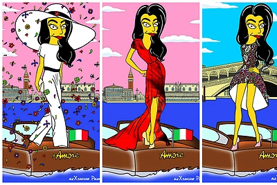 Italų menininkas George'o Clooney žmoną Amal Alamuddin perkėlė į „Simpsonų“ pasaulį