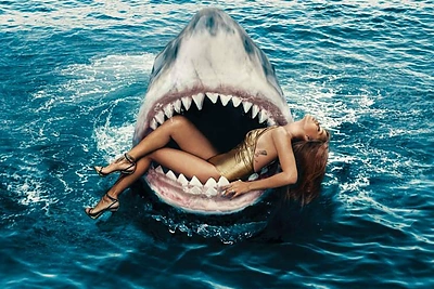 Ekstremalioje fotosesijoje Rihanna plaukiojo su tikrais rykliais