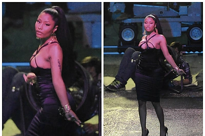 Į itin atvirą Nicki Minaj suknelę vos tilpo jos krūtys