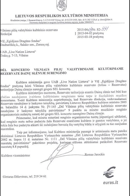 Kultūros ministerijos raštas