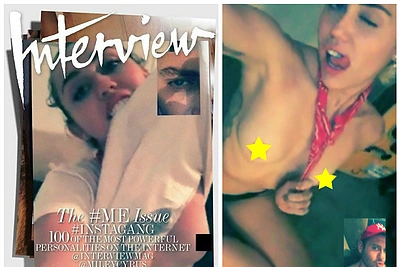 Miley Cyrus akibrokštas: žurnalo fotosesijoje vulgariai glamonėja save stebint fotografui