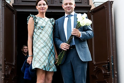 Eligijus Masiulis su žmona Ieva / Gretos Skaraitienės / BNS nuotr.