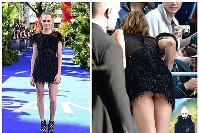 Filmo premjeroje Cara Delevingne netyčia apnuogino savo užpakaliuką