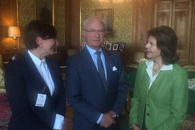 Austėja Landsbergienė su Švedijos karaliumi Carlu Gustafu XVI ir karaliene Silvia