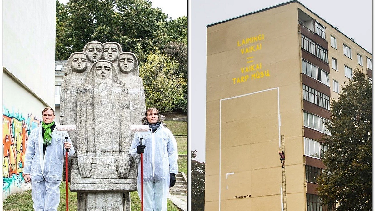 Piešiniu išmarginta siena Alytuje