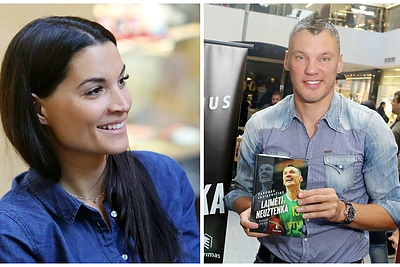 Autobiografinę knygą pristačiusį Šarūną Jasikevičių sveikino gyvenimo draugė Anna Douka