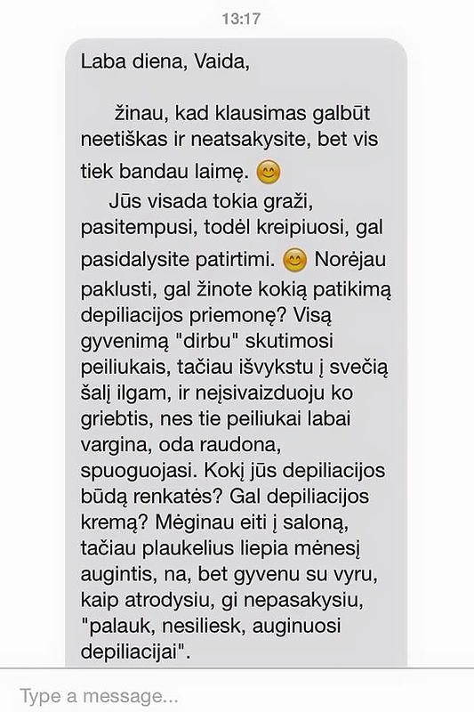 Vaidai Skaisgirei parašyta nepažįstamosios žinutė