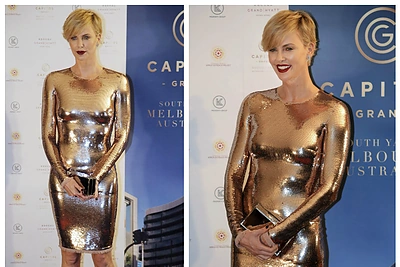 Auksine suknele pasipuošusi Charlize Theron priminė „Oskaro“ statulėlę