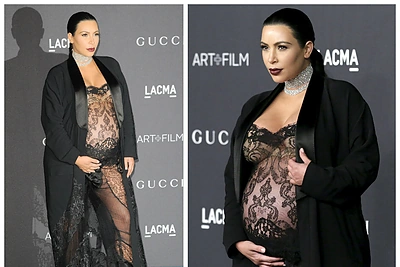 Netrukus gimdysianti Kim Kardashian renginyje pasirodė su visiškai perregimu drabužiu