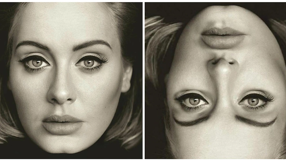 Kairėje – originali Adele nuotrauka, o dešinėje – ažiotažą internete sukėlusi „išvirkščia“ jos versija