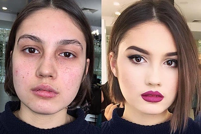 „Prieš“ ir „po“ makiažo: sunku patikėti, kad nuotraukoje – tas pats žmogus