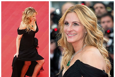 Julia Roberts iškilmingoje „Pinigų monstro“ premjeroje Kanuose raudonu kilimu žengė basa