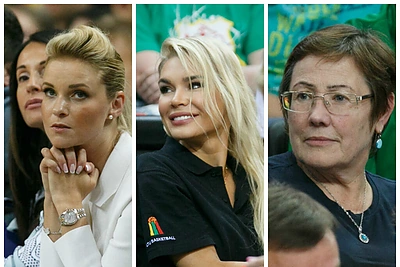 Tarp krepšinio rinktinės sirgalių – Jono Valančiūno mama Danutė ir žmona Eglė