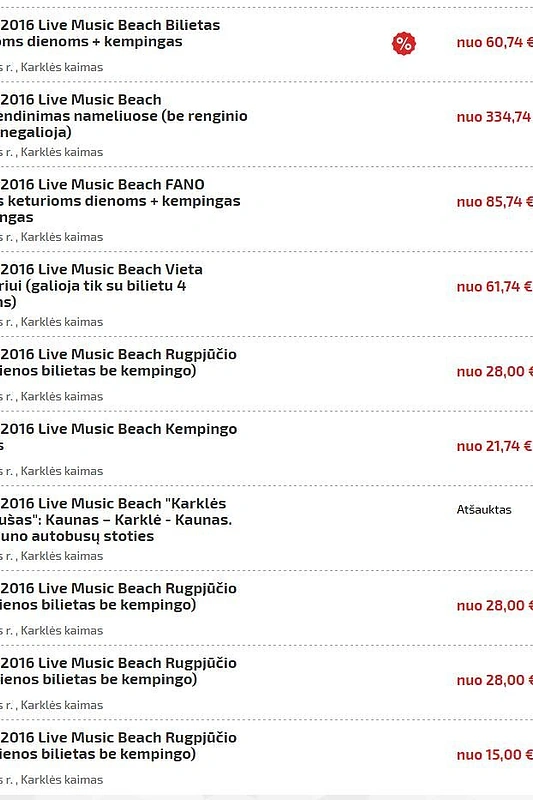 Festivalio „Karklė 2016“ bilietų kainos