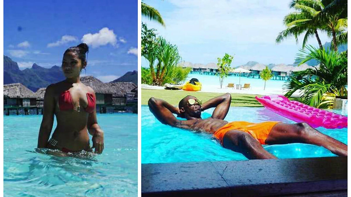 Usainas Boltas ir Kasi Bennett Bora Bora saloje