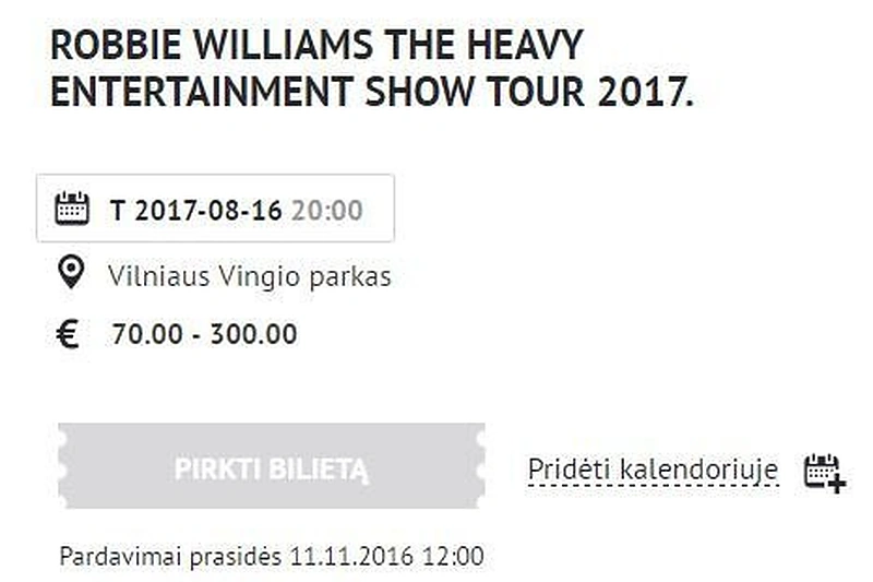 Lietuvoje vėl koncertuos Robbie Williamsas