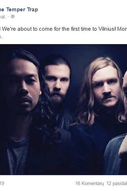 „The Temper Trap“ žinutė feisbuke