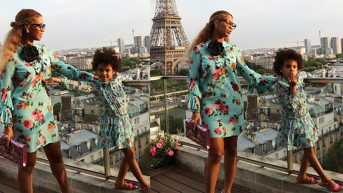 Beyonce su dukra Ivy prie Eifelio bokšto.