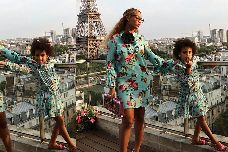 Beyonce su dukra Ivy prie Eifelio bokšto.