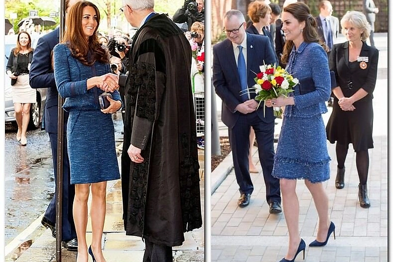 Kembridžo kunigaikštienė Catherine su tuo pačiu kostiumu 2012 m. ir vasario 28 d.