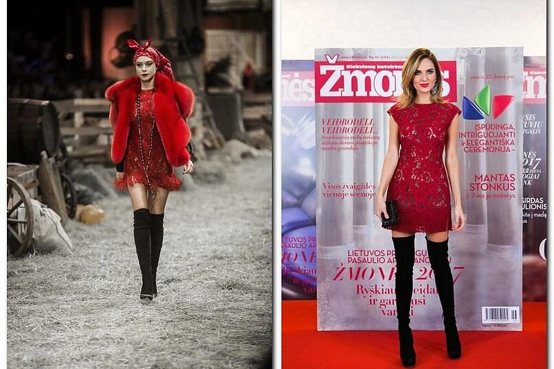 Dizainerio Juozo Statkevičiaus suknelė - ant podiumo ir Astos Valentaitės