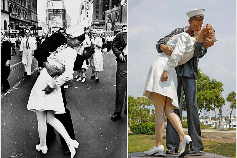 Alfredo Eisenstaedto nuotr. ir statula Floridoje