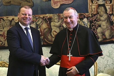 Ministras pirmininkas Saulius Skvernelis su Vatikano valstybės sekretoriumi kardinolu Pietro Parolinu