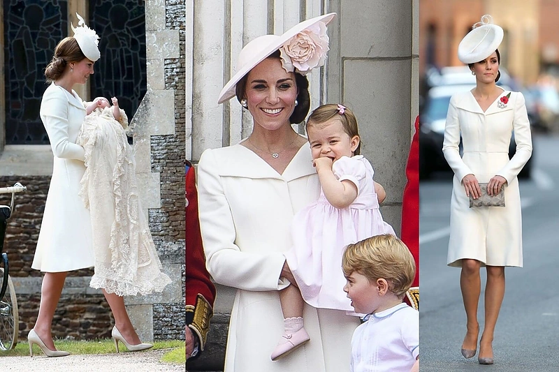 Hercogienė Catherine su "Alexander McQueen" suknele 2015, 2016 ir 2017 metais