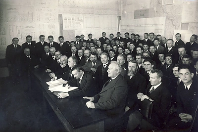 Diplominių projektų gynimas Technikos fakultete, 1938 m.