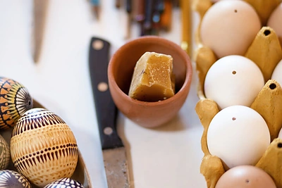 Margučių marginimo dirbtuvės turguje / D. Butėnaitės nuotr.