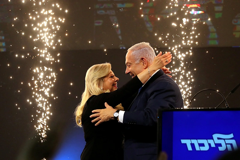 Benjaminas Netanyahu su žmona Sara / „Scanpix“ nuotr.