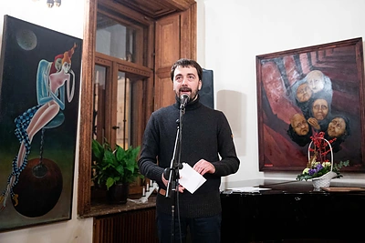 Lietuvos rašytojų sąjungos premija įteikta poetui Mindaugui Nastaravičiui/Irmanto Gelūno/„ŽMONĖS Foto“ nuotr.
