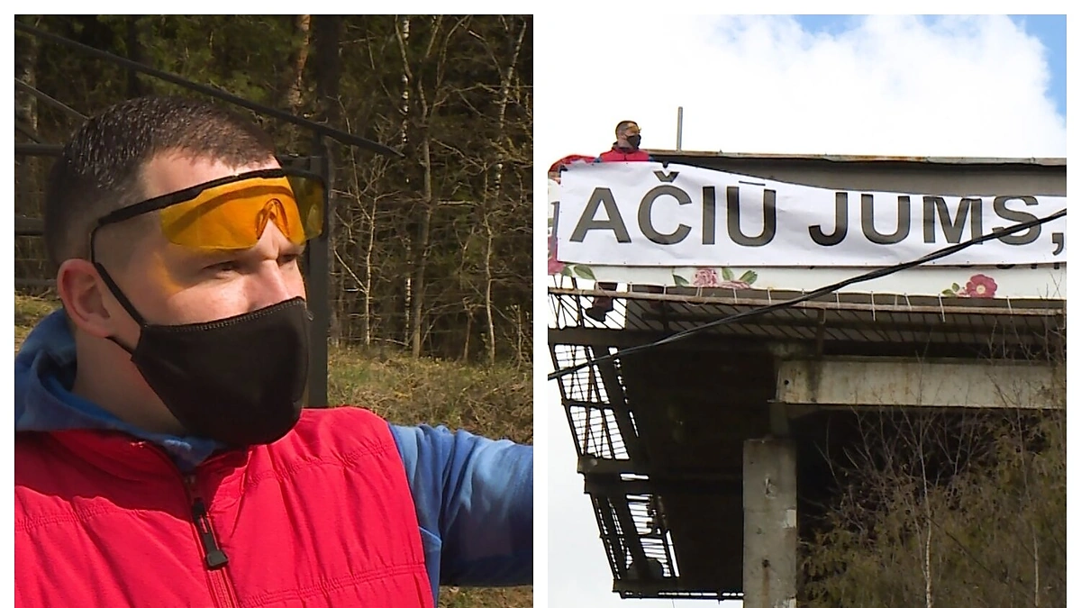 Karolis Sakalauskas meilę žmonai deklaruojantį plakatą pakeitė padėka medikams/LNK nuotr.
