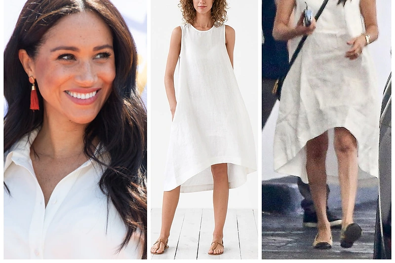 Meghan Markle su lietuvių kurta linine suknele / Scanpix ir socialinių tinklų nuotr.