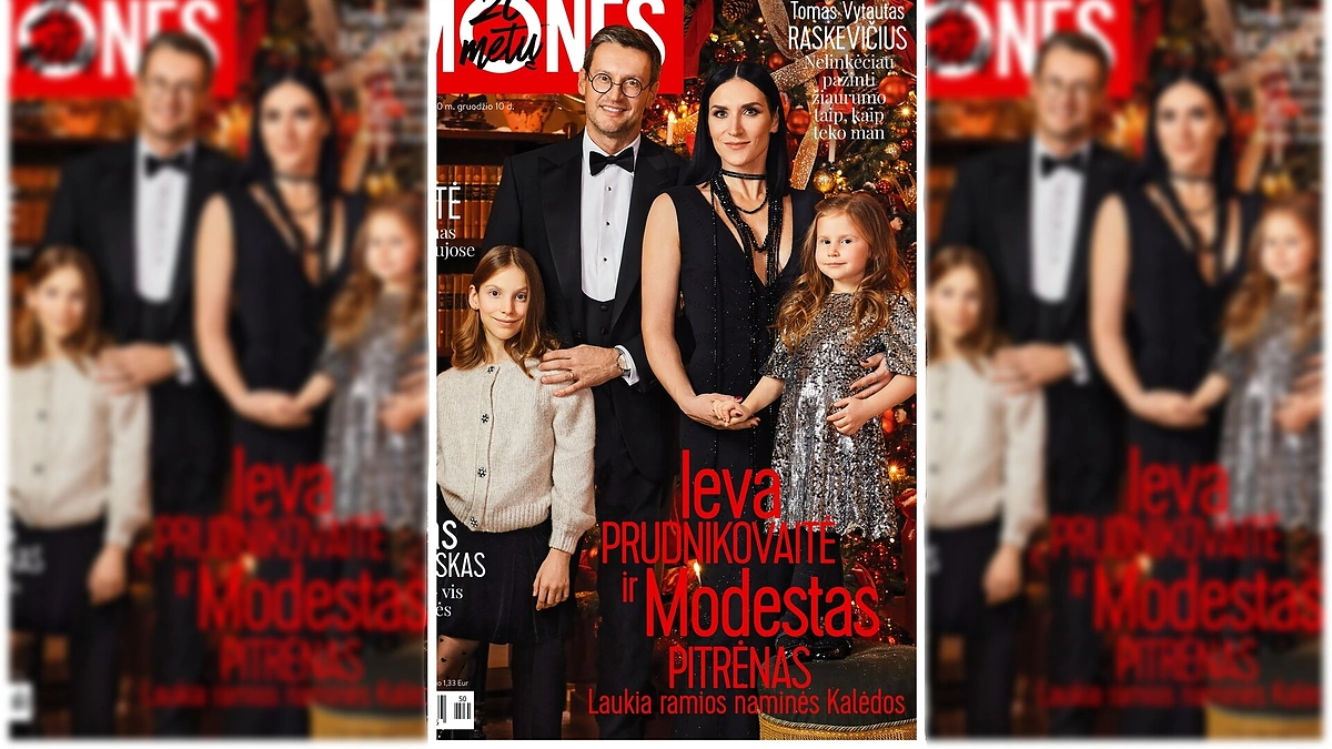 Ieva Prudnikovaitė ir Modestas Pitrėnas su dukromis / Žurnalo „Žmonės“ viršelis