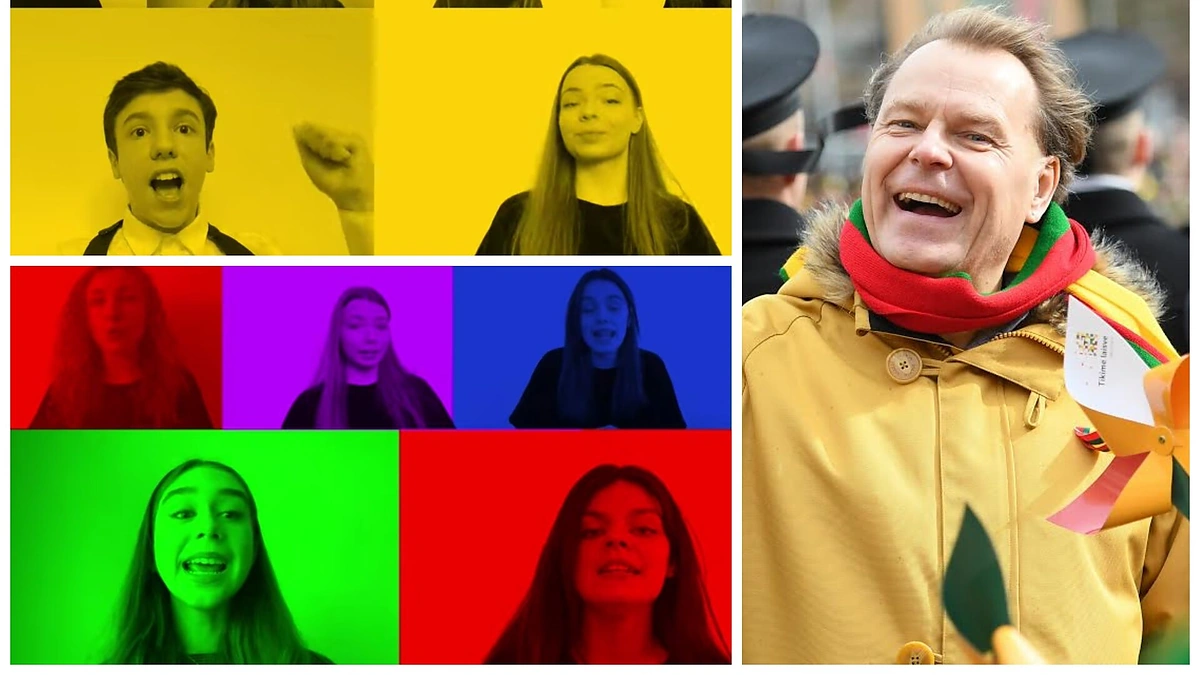 Kompozitorius Artūras Novikas ir džiazo mokyklos vokalinė grupė „Color Jazz“ / Stop kadras ir asmeninio albumo nuotr.